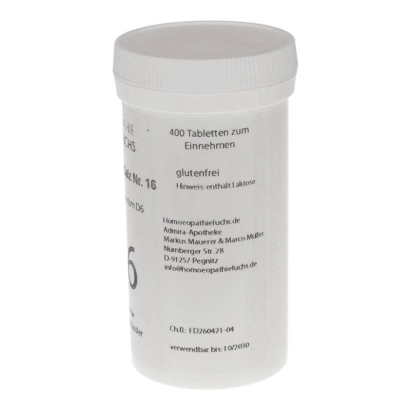 HOMOEOPATHIEFUCHS Schüssler-Salz Nummer 16 Lithium chloratum D6 Biochemie 400 St Tabletten