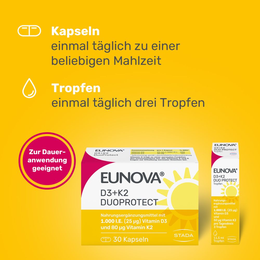EUNOVA DuoProtect D3+K2 1000 I.E. 90 St Kapseln