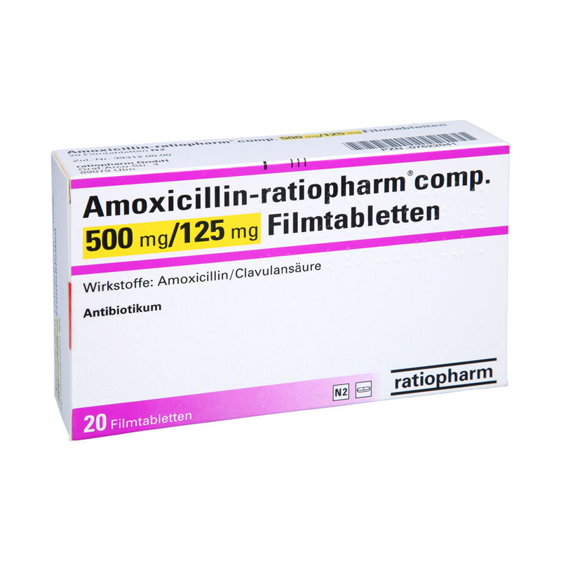 Amoxicillin-ratiopharm comp. 500mg/125mg 20 St Filmtabletten