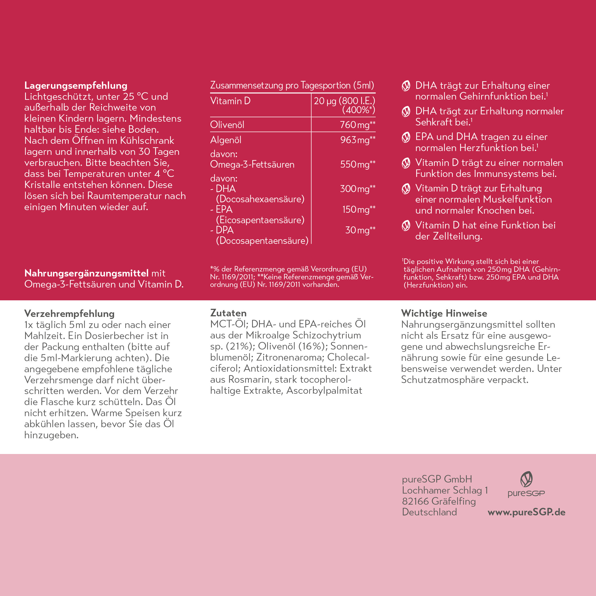 pureSGP OMEGA-3 ÖL 150 ml Tropfen