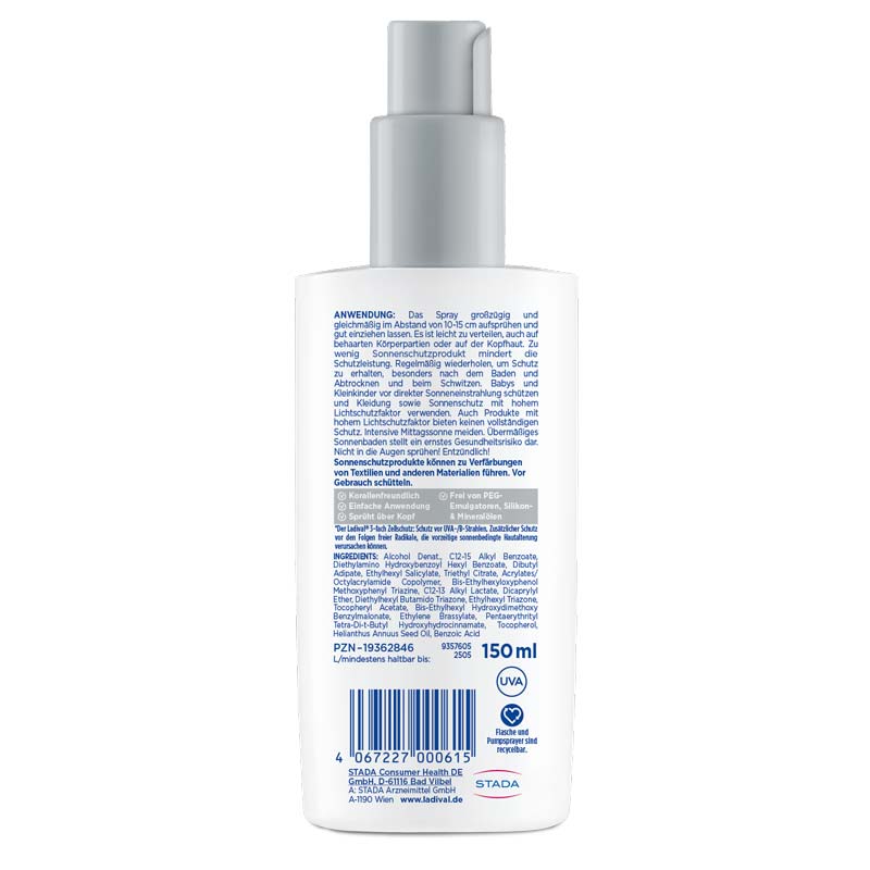 Ladival Aktiv Sonnenschutz-Spray LSF 50+: Sonnencreme für den Körper, ideal für Sport und unterwegs, extra wasserfest & schweißresistent, mit 3-fach Zellschutz, 150ml  