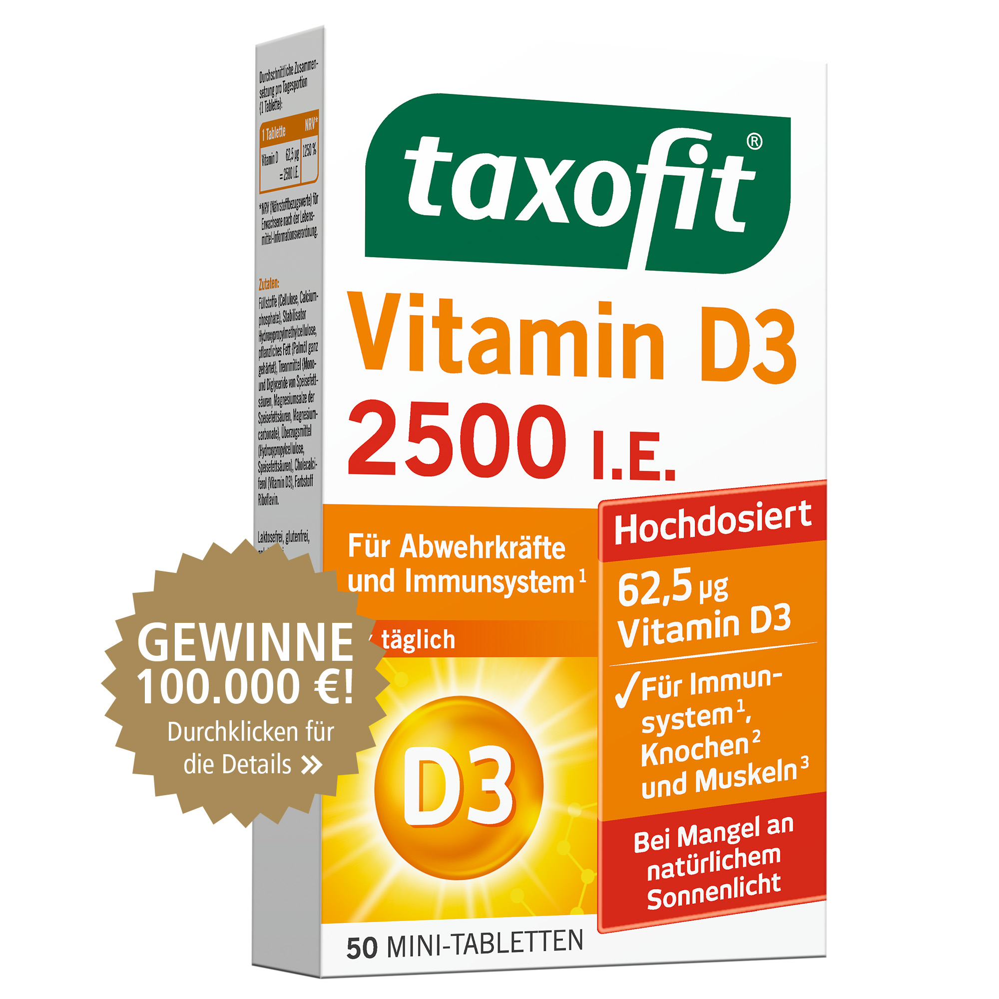taxofit VITAMIN D3 2500 I.E. 50 St Tabletten