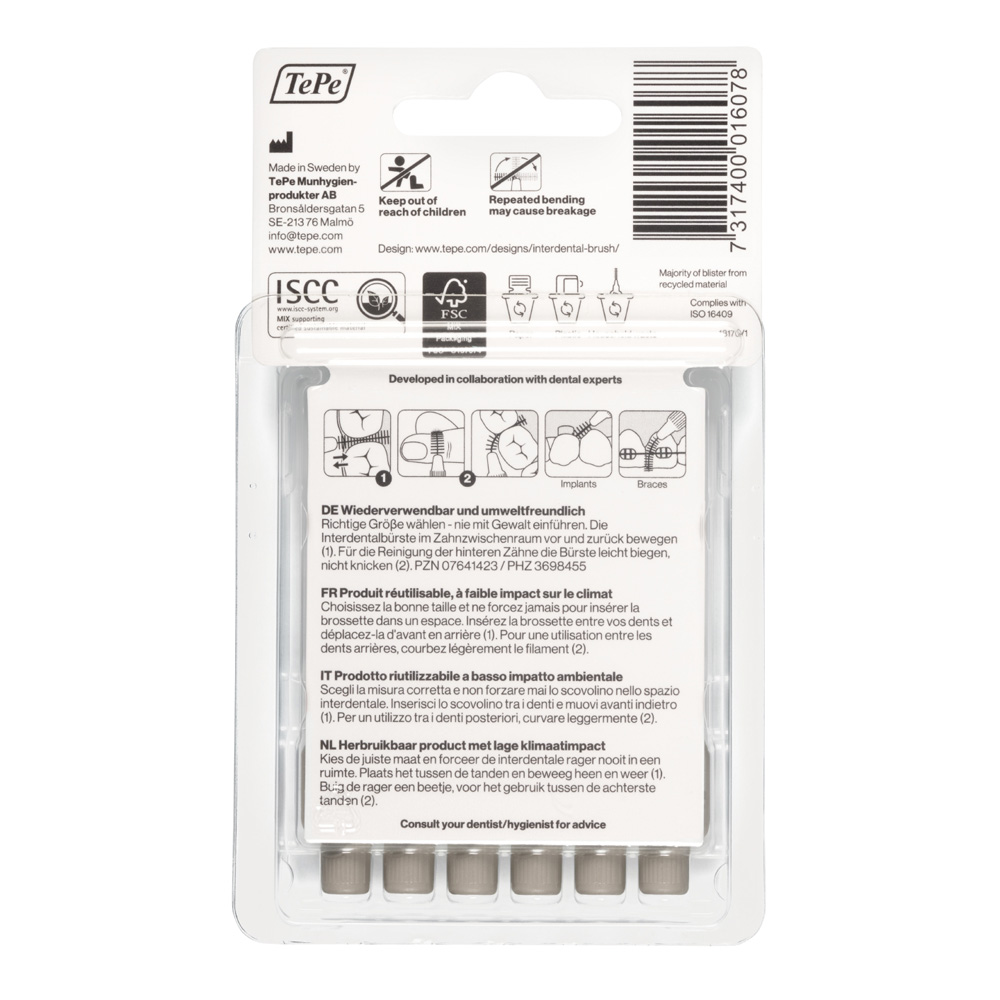 TEPE Interdentalbürste 1,3mm grau 6 St Zahnbürste