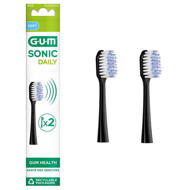 GUM SONIC DAILY Ersatzbürsten schwarz 2 Stück 2 St Zahnbürste