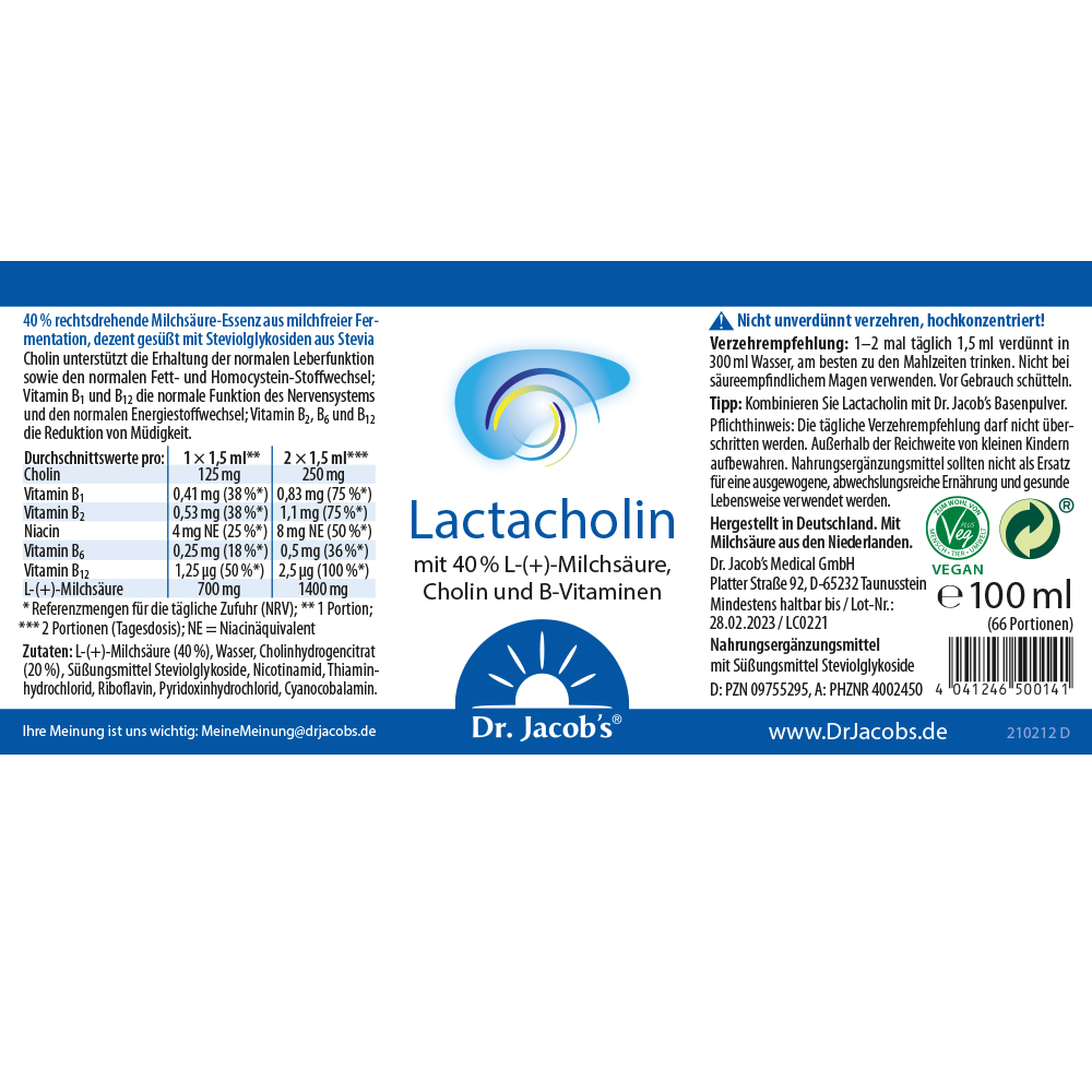 Dr. Jacob's LactaCholin Milchsäure Vitamin-B-Komplex vegan