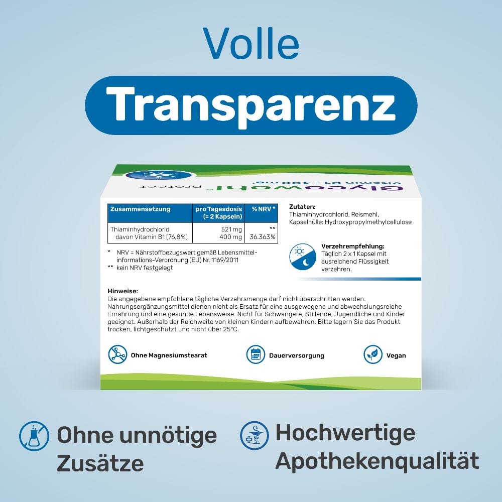 Glycowohl Vitamin B1 Thiamin 400 mg hochdosiert 200 St Kapseln