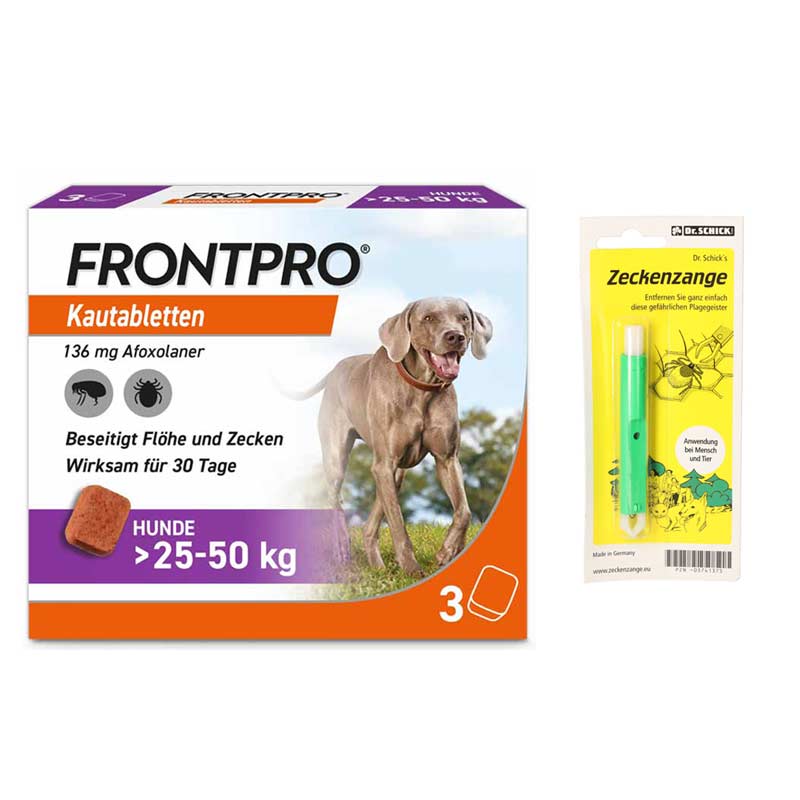 FRONTPRO Hunde 25-50kg + Zeckenzange Set 1 St Sparset