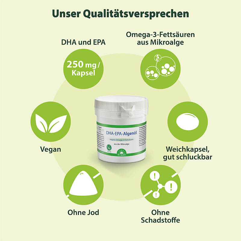 Dr. Jacob's DHA-EPA-Algenöl Kapseln Omega-3-Fettsäuren vegan
