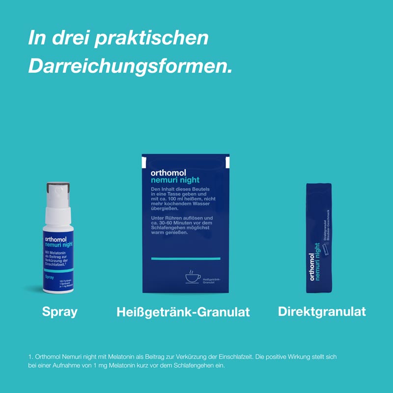 orthomol nemuri night - Heißgetränk mit Melatonin und Hopfen-Extrakt - Granulat