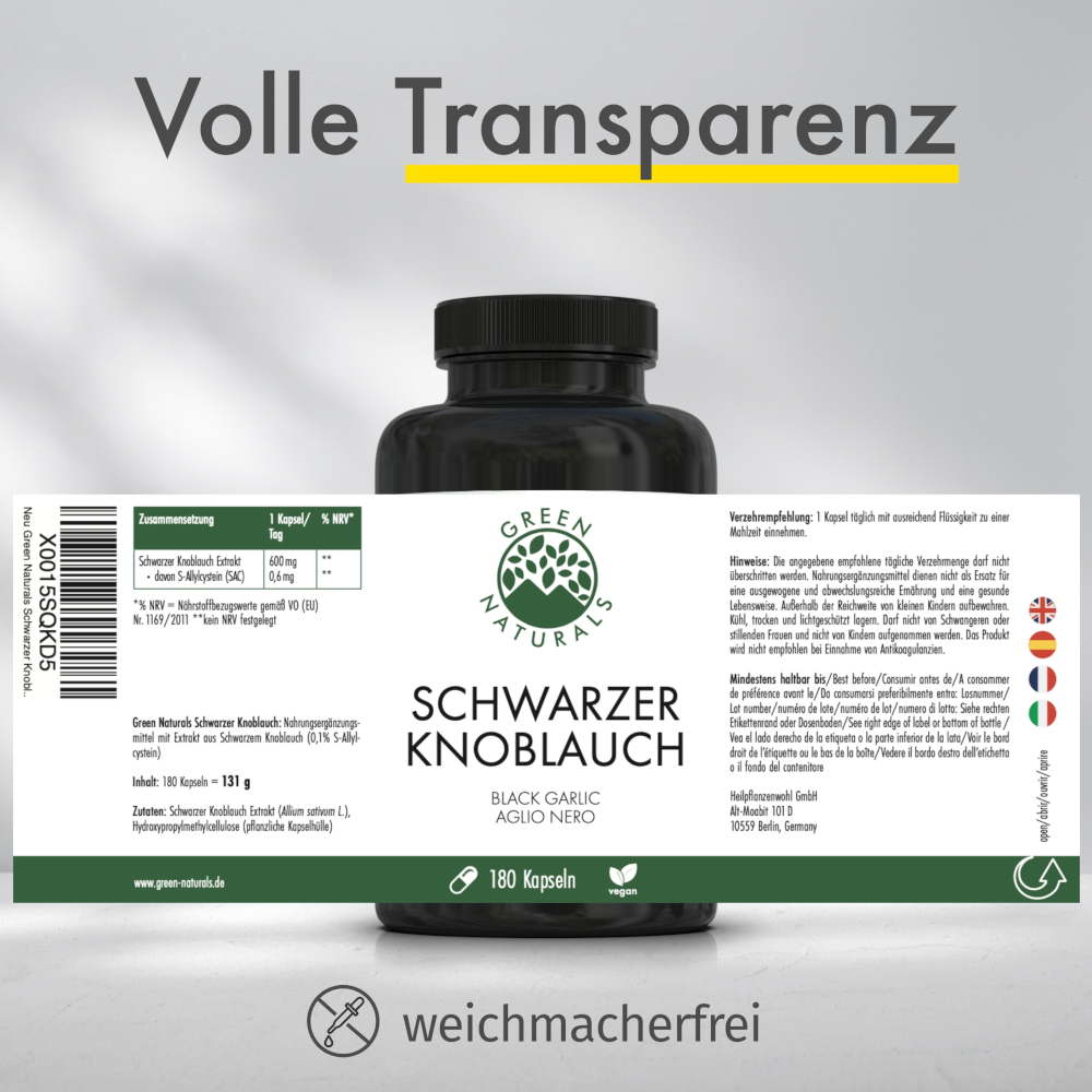 GREEN NATURALS Schwarzer Knoblauch 600mg 180 St Kapseln