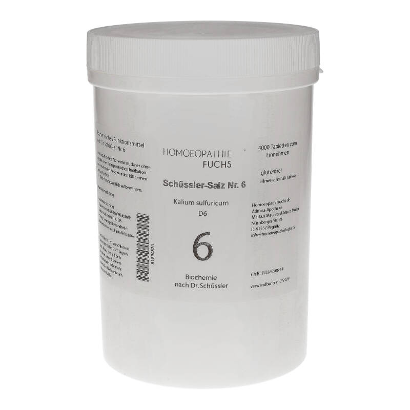 HOMOEOPATHIEFUCHS Schüssler-Salz Nummer 6 Kalium sulfuricum D6 Biochemie 4000 St Tabletten