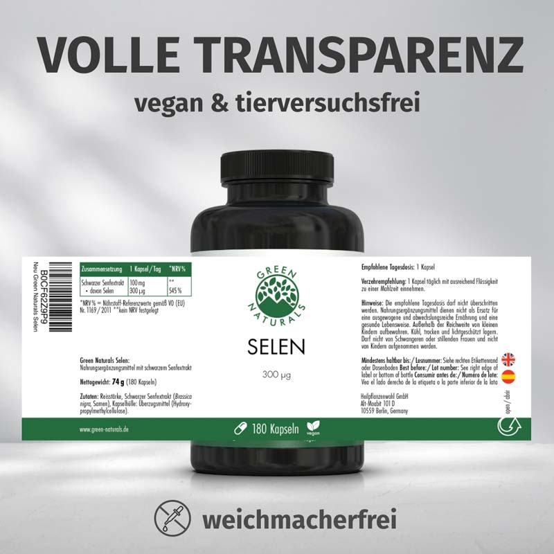 GREEN NATURALS SELEN 300 Mikrogramm 180 St Kapseln