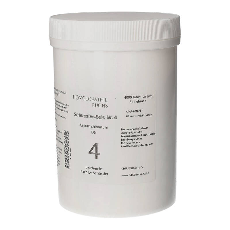 HOMOEOPATHIEFUCHS Schüssler-Salz Nummer 4 Kalium chloratum D6 Biochmie 4000 St Tabletten