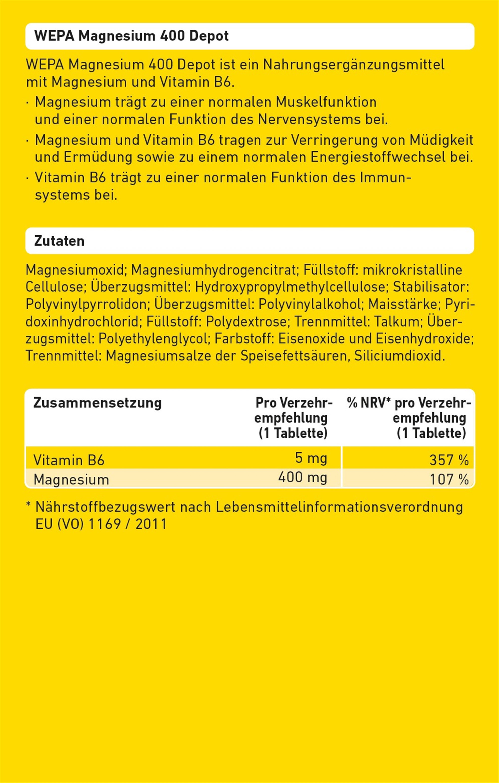 WEPA MAGNESIUM 400 DEPOT Tabletten 60 St Tabletten