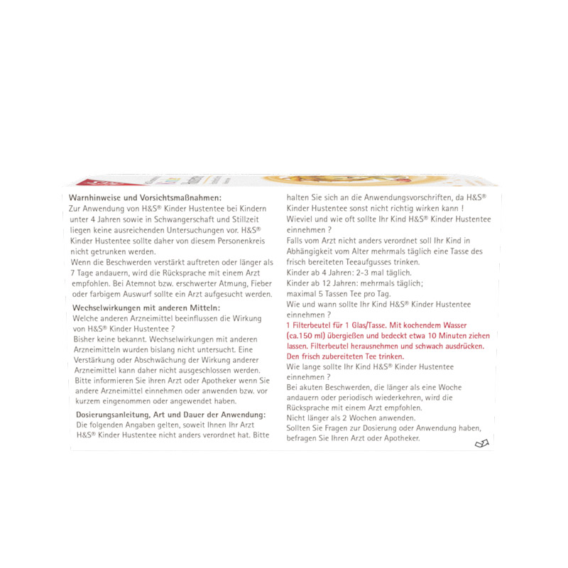 H&S Kinder Hustentee 20X1.5 g Filterbeutel