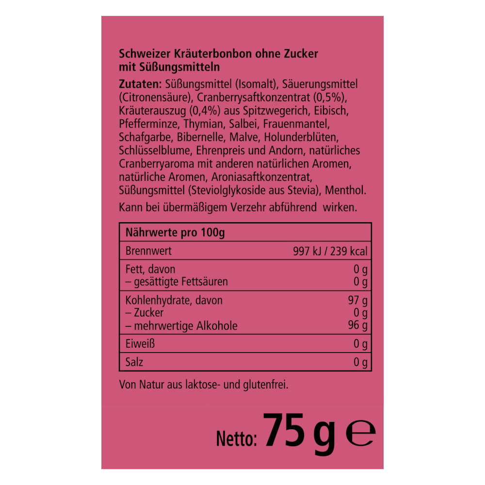 Ricola Cranberry Schweizer Kräuterbonbon zuckerfrei 75 g Bonbons