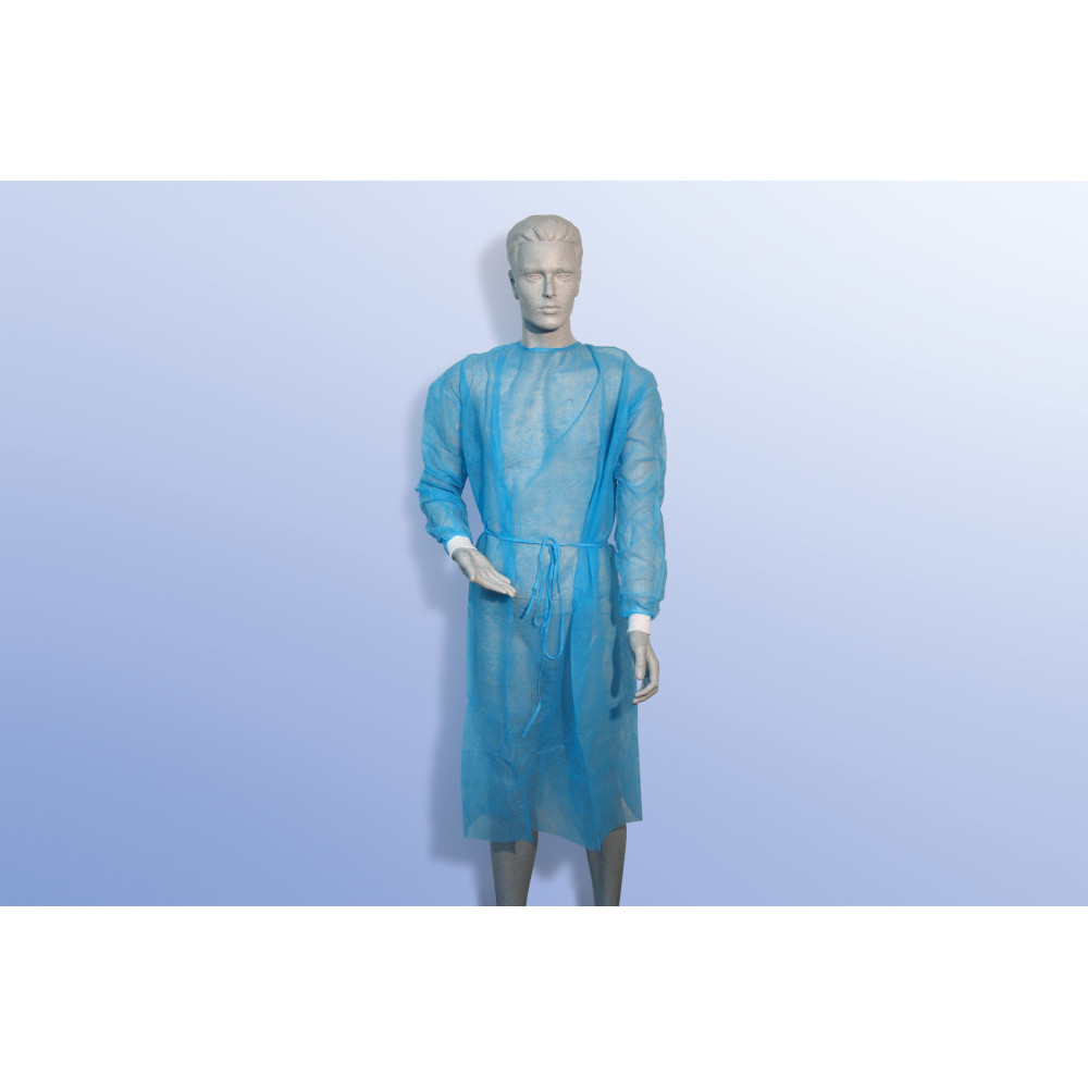 Besucherkittel blau mit Strickbündchen zum Binden  10 St