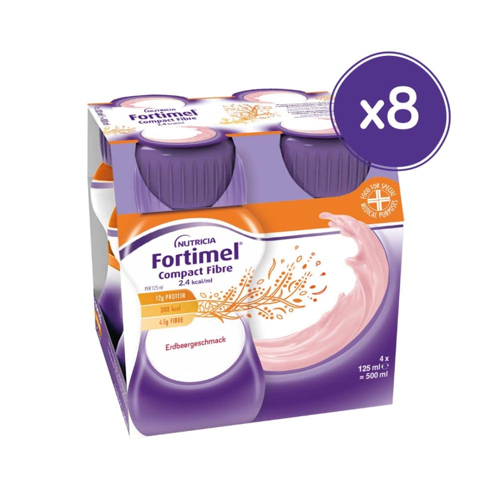 Fortimel Compact Fibre 2.4 Trinknahrung Erdbeere 8X4X125 ml Flüssigkeit