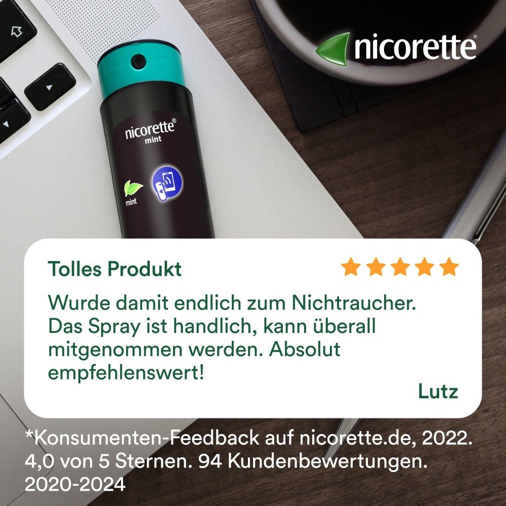 nicorette fruit & mint Spray mit Nikotin, Verbindung mit Tracking-App mögl.