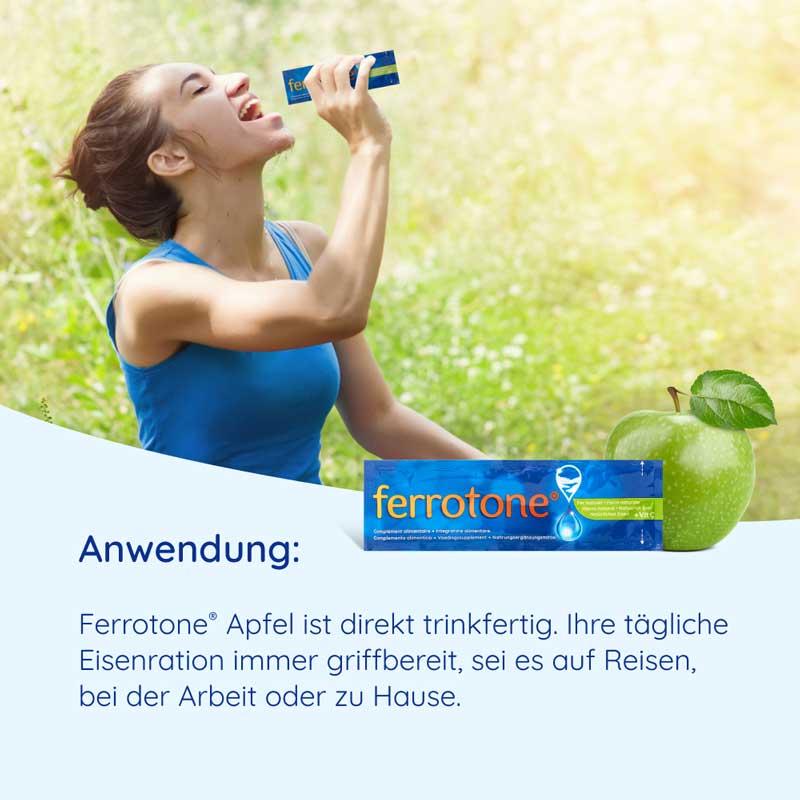 ferrotone - Nat&uuml;rliches Eisen mit Vitamin C, Apfelgeschmack 28X25 ml Beutel