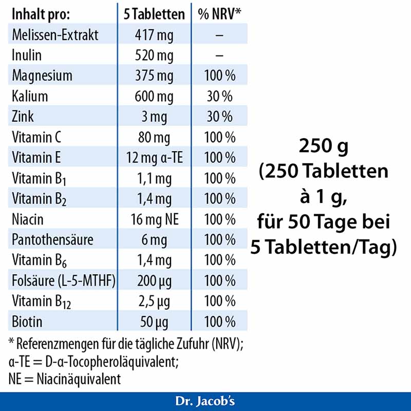 Dr. Jacob's Melissen-Basentabletten B-Vitamine Mineralstoffe