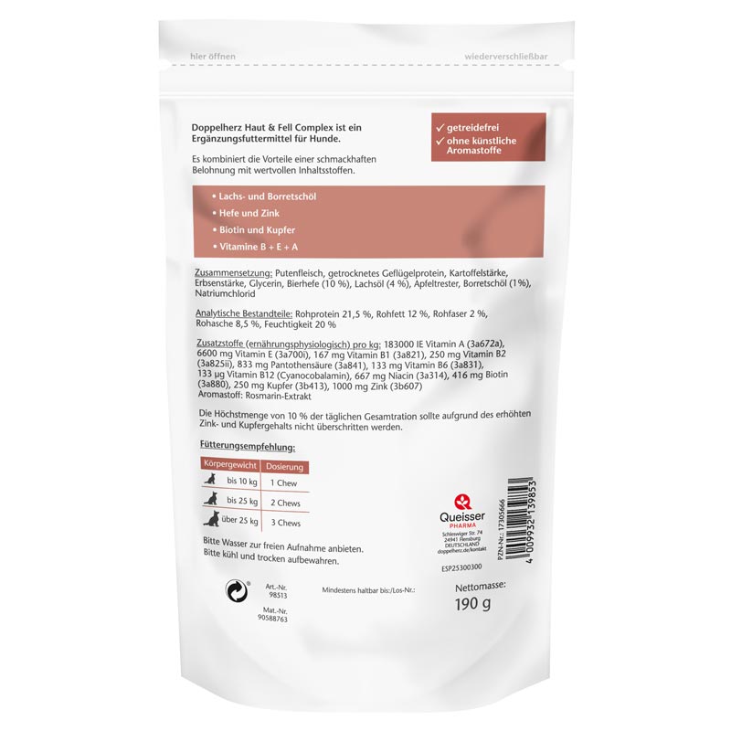 Doppelherz Haut & Fell Complex für Hunde 60 St Kautabletten