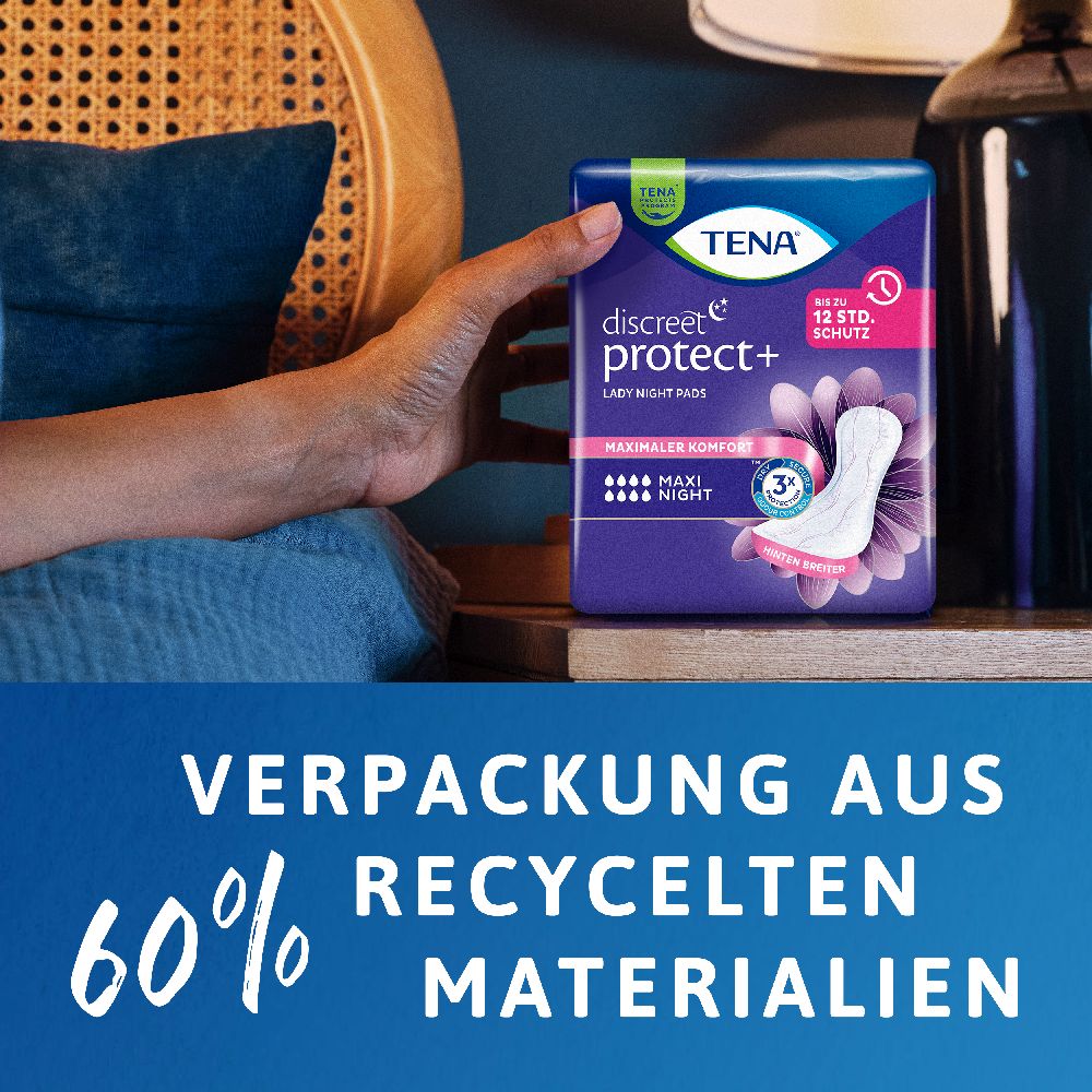 TENA LADY NIGHT PADS discreet protect+ MAXI NIGHT Inkontinenz Einlagen 12 St