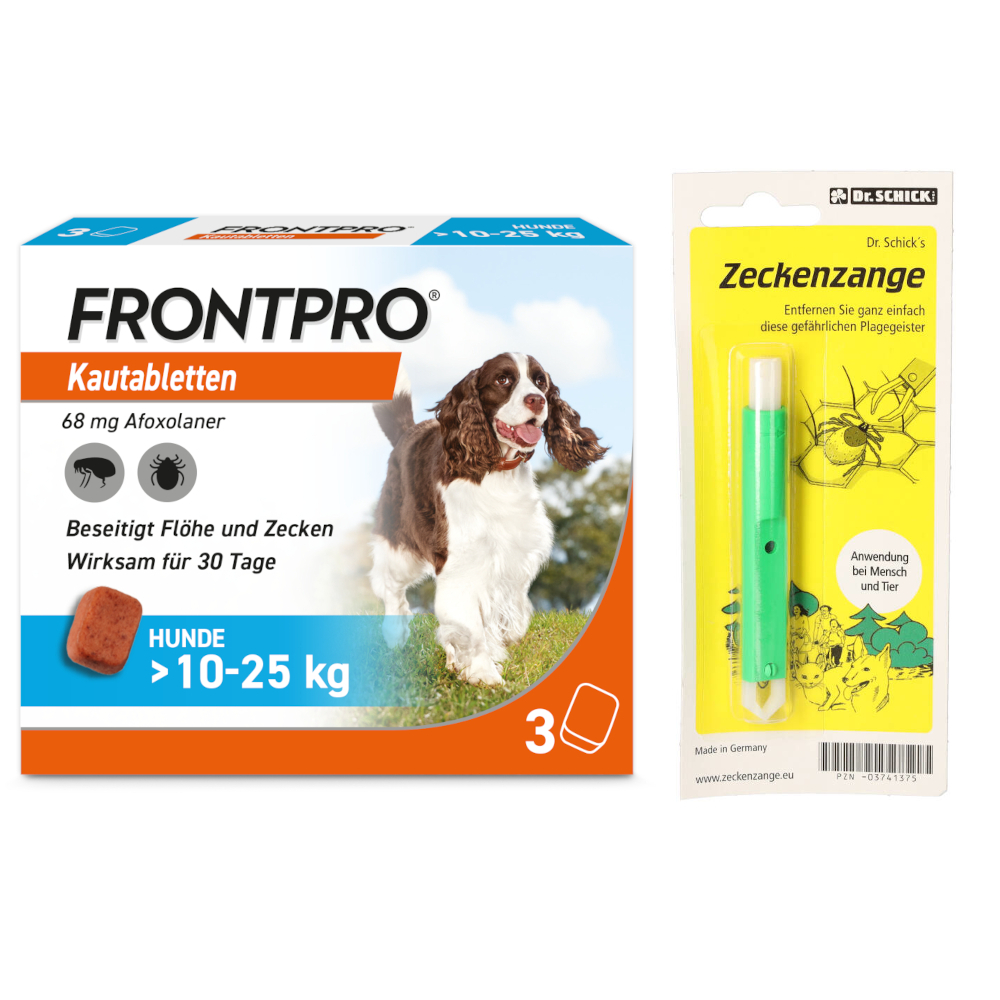 FRONTPRO Hunde 10-25kg + Zeckenzange Set 1 St Sparset