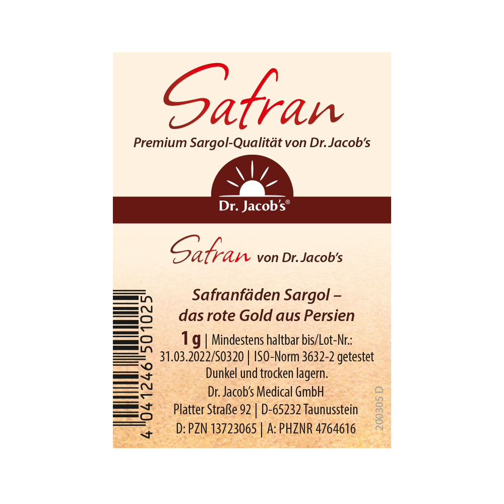 Dr. Jacob's Safran Ayurveda-Gewürz Sargol-Qualität
