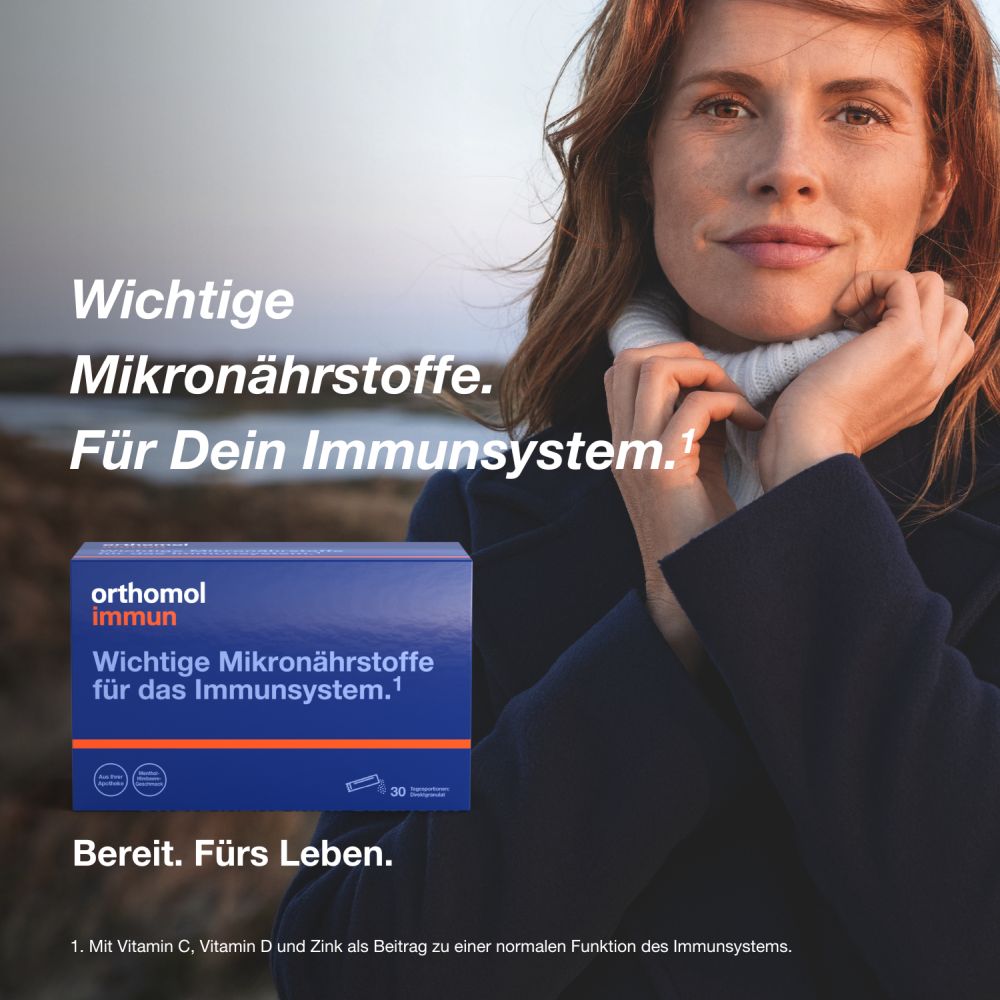 orthomol immun - Mikronährstoffe mit Vitamin C, Vitamin D und Zink - Direktgranulat Menthol-Himbeere