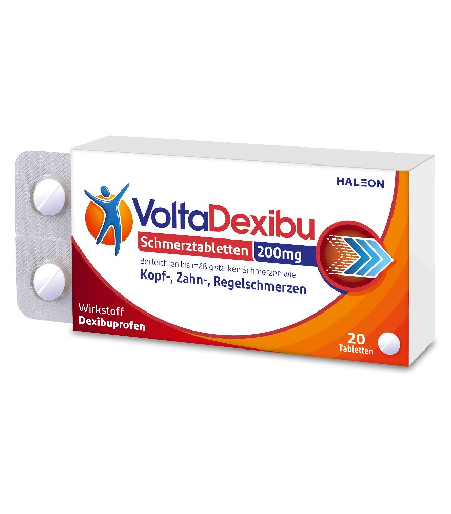 VoltaDexibu Schmerztabletten, Dexibuprofen 200 mg, Schnelle & Effektive Schmerzlinderung bei Kopfschmerzen, Zahnschmerzen, Regelschmerzen 20 St Filmtabletten