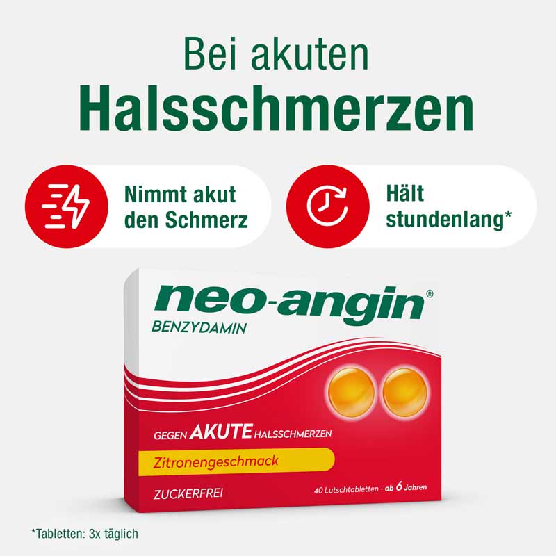 neo-angin BENZYDAMIN gegen AKUTE Halsschmerzen ZITRONEN-GESCHMACK 40 St Lutschtabletten
