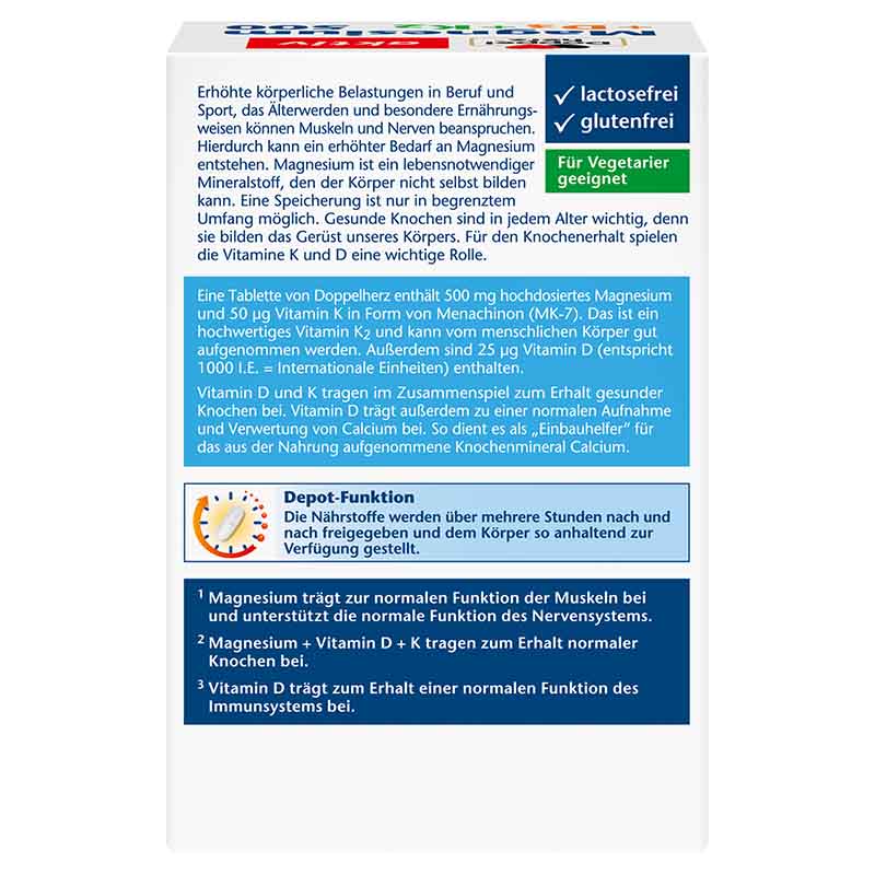 Doppelherz aktiv Magnesium + D3 + K2 500 DEPOT 60 St Tabletten