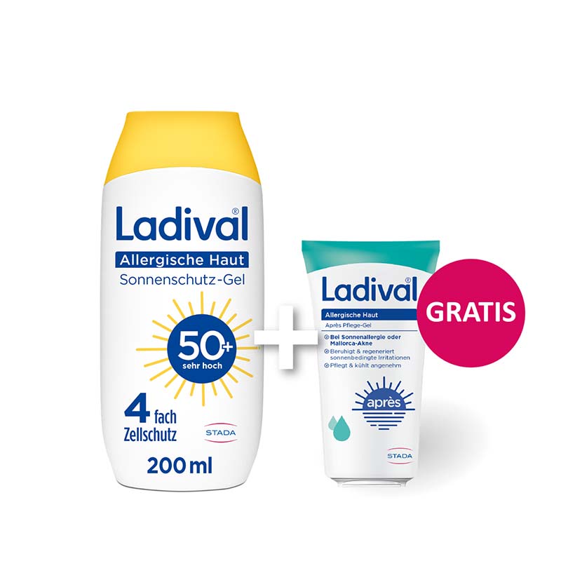 Ladival Allergische Haut Sonnenschutz-Gel LSF 50+: Sonnencreme für den Körper bei Sonnenallergie und Mallorca-Akne, wasserfest, mit 4-fach Zellschutz, 200ml