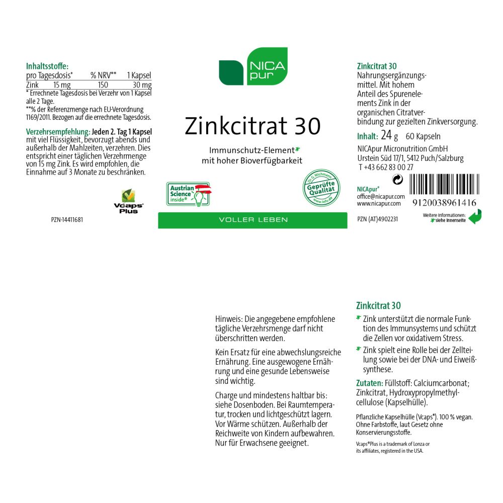 NICApur Zinkcitrat 30 60 St Kapseln