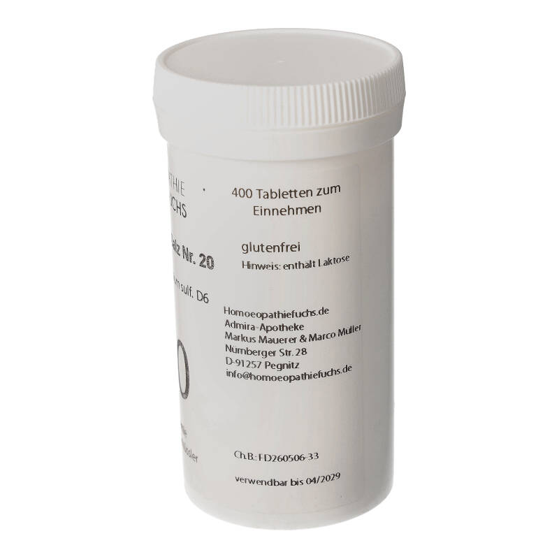 HOMOEOPATHIEFUCHS Schüssler-Salz Nummer 20 Kalium aluminium sulfat D6 Biochemie 400 St Tabletten