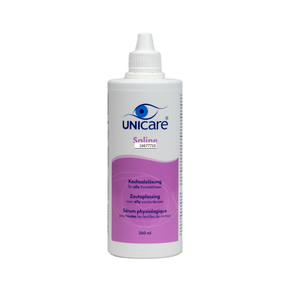 UNIcare Saline Kochsalzlösung für alle Kontaktlinsen 360 ml Lösung