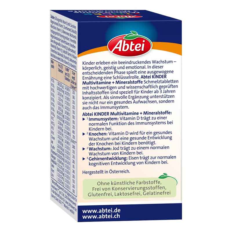 Abtei Kinder Multivitamine + Mineralstoffe Erdbeer-Geschmack Schmelztabletten 75 St Schmelztabletten