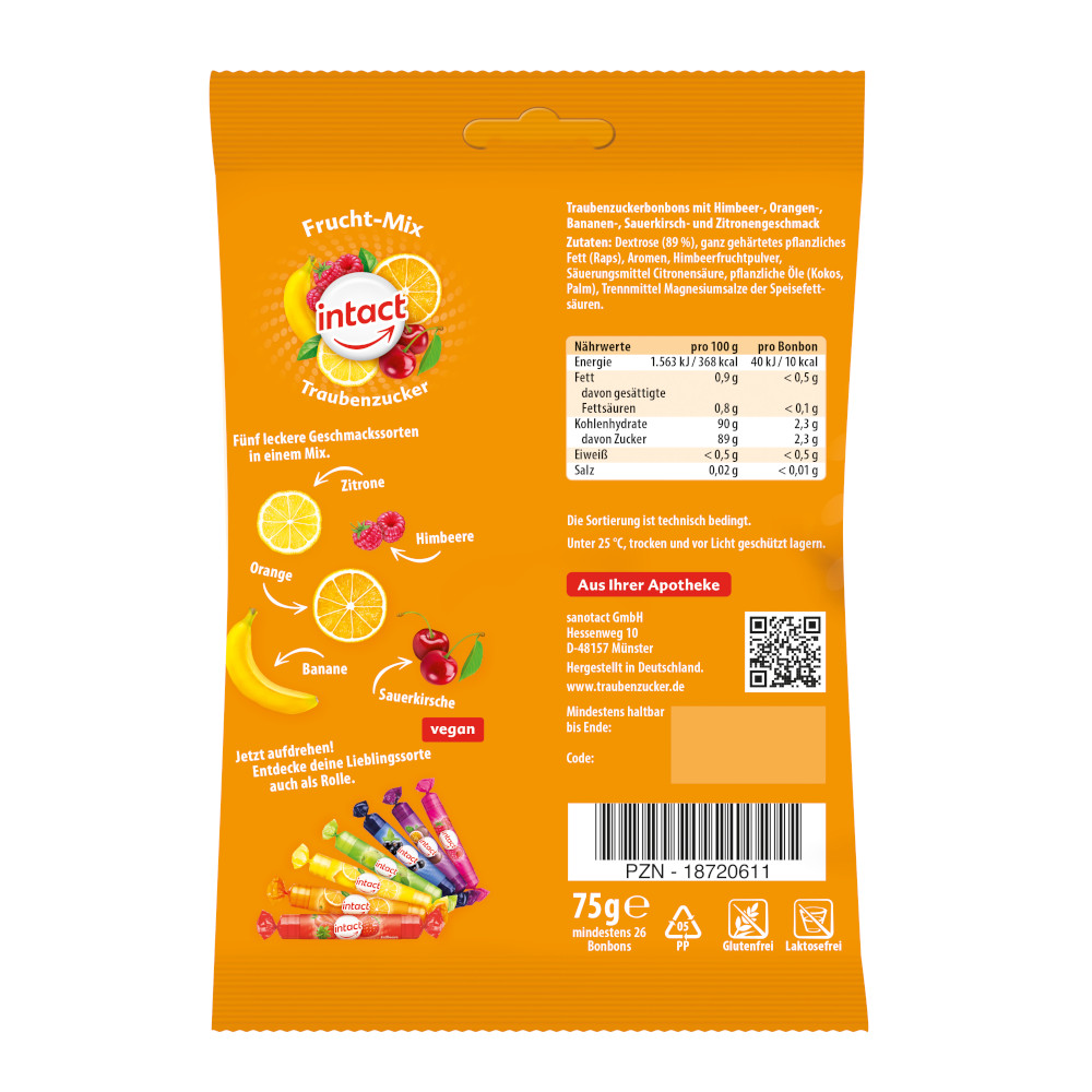 intact Frucht-Mix Traubenzucker 75 g Bonbons
