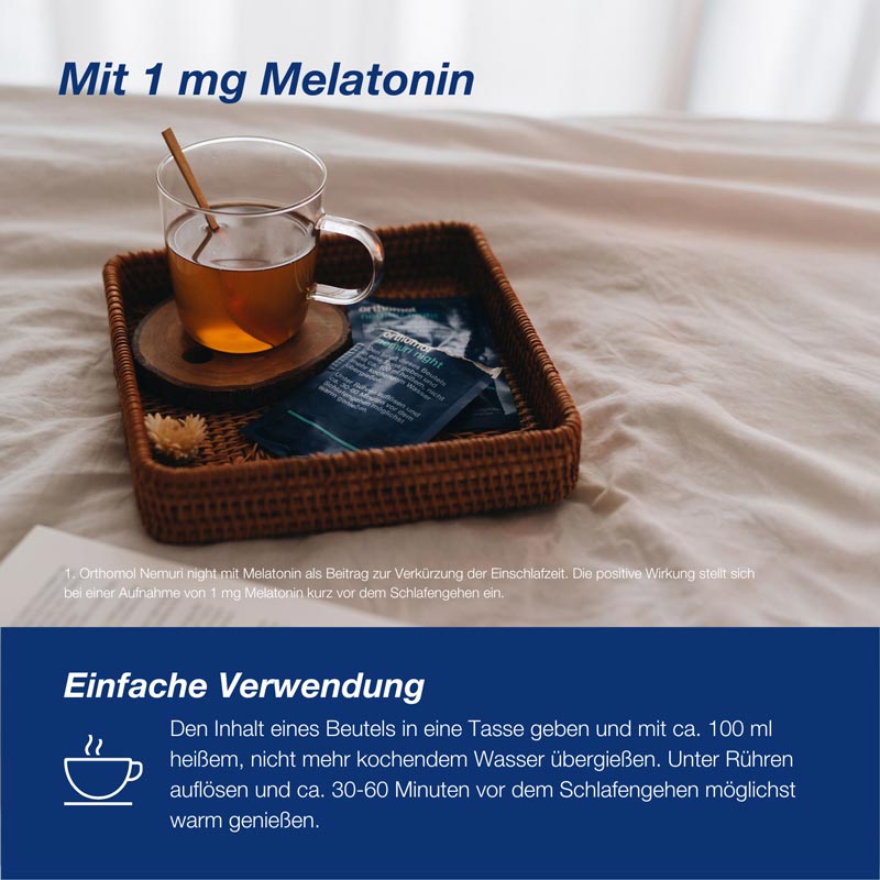 orthomol nemuri night - Heißgetränk mit Melatonin und Hopfen-Extrakt - Granulat