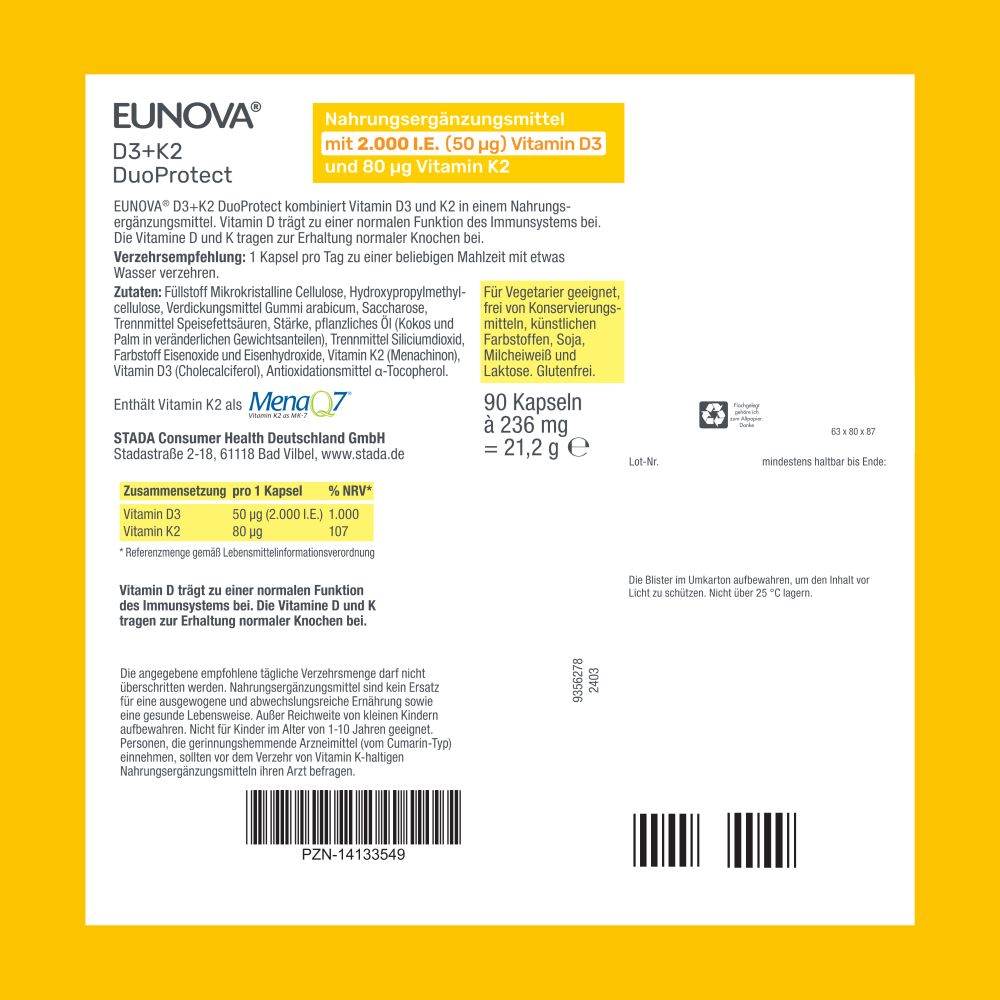 EUNOVA DuoProtect D3+K2 2000 I.E. 90 St Kapseln