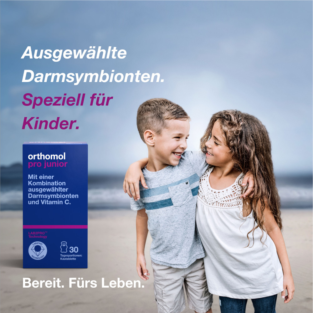 orthomol pro junior - enthält eine Kombination ausgewählter Darmsymbionten und Vitamin C - Kautabletten