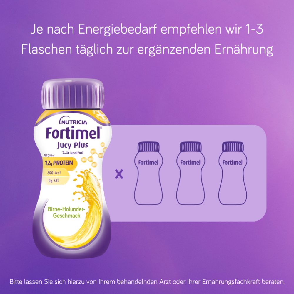 Fortimel Jucy Plus Birne-Holunder-Geschmack 4X200 ml Flüssigkeit