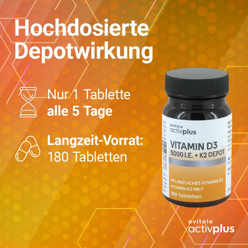 avitale activplus VITAMIN D3 5000 I.E. + K2 DEPOT  180 St Tabletten