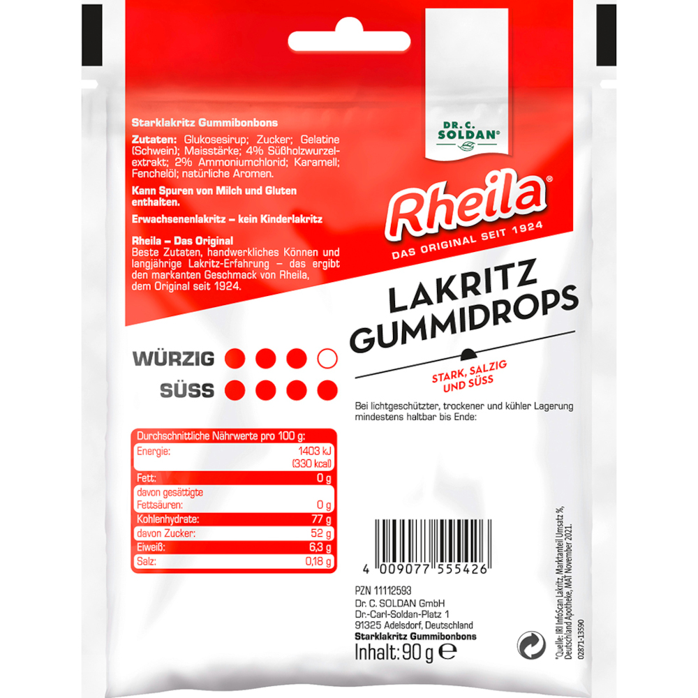 RHEILA Lakritz Gummidrops mit Zucker 90 g Bonbons