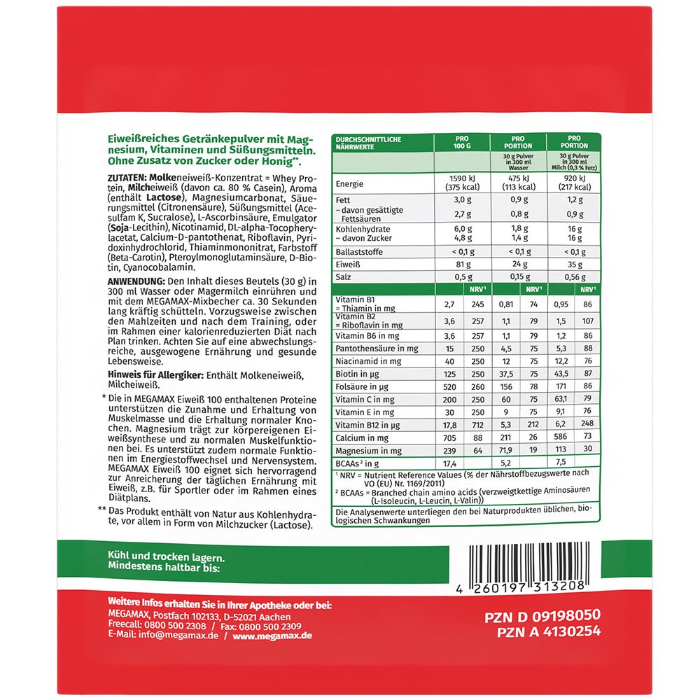 Eiweiß 100 Bananen-Geschmack MEGAMAX  30 g Pulver