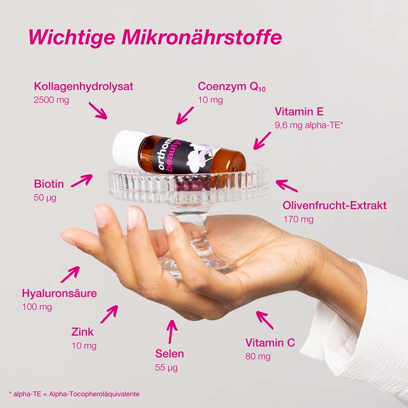 orthomol beauty für Frauen - mit Hyaluronsäure, Kollagen und Coenzym Q10 - Trinkampullen