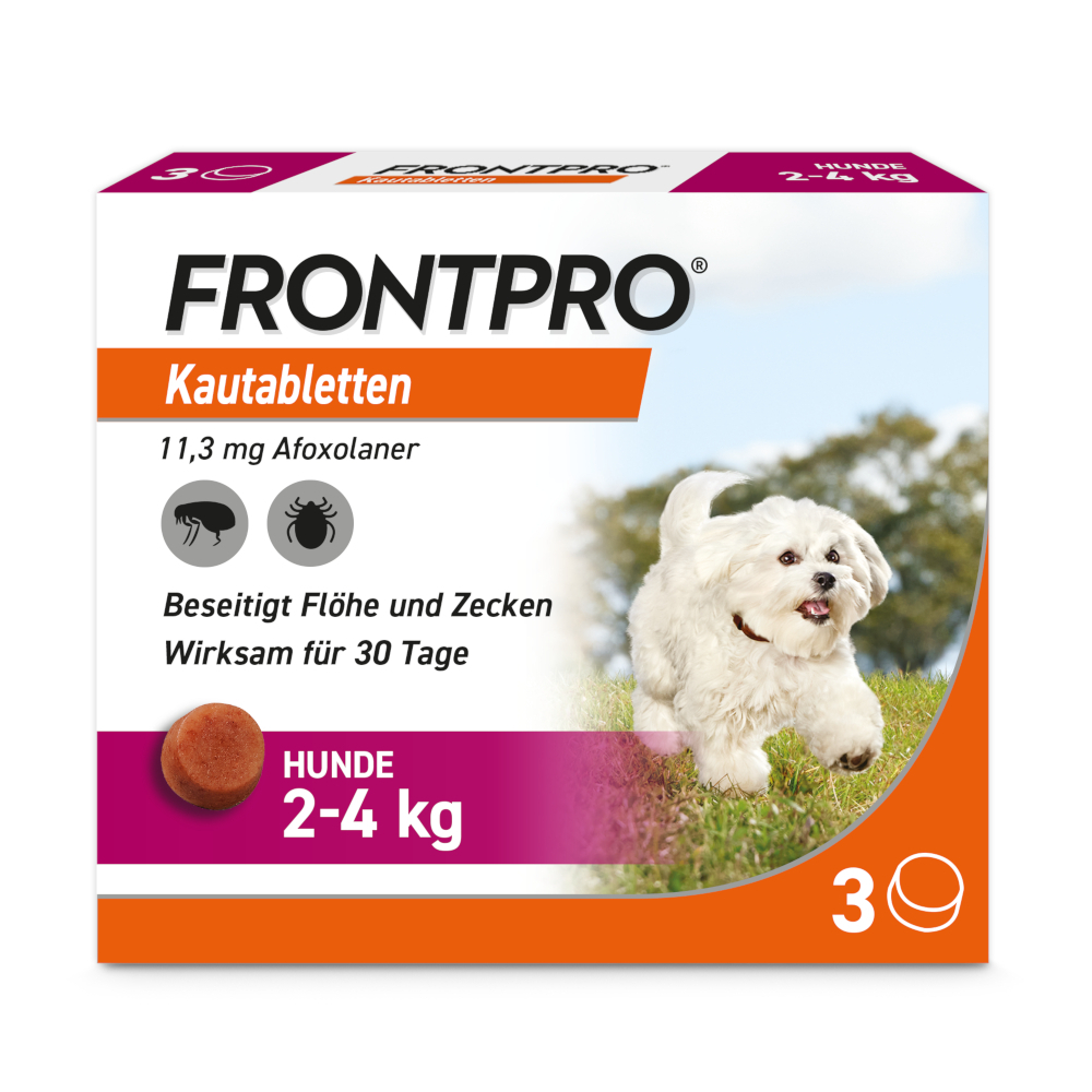 4x FRONTPRO Hunde 2-4 kg + Zeckenzange Set 1 St Sparset