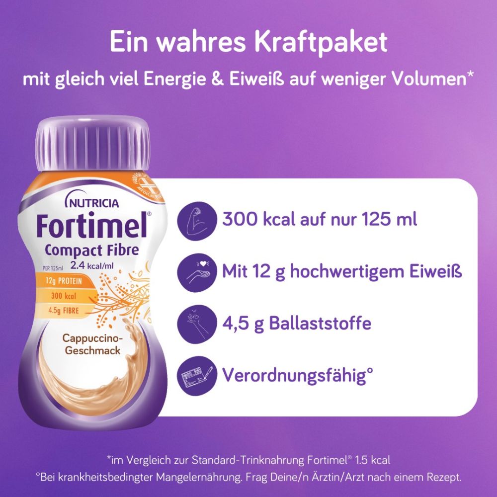 Fortimel Compact Fibre 2.4 Trinknahrung Cappuccino 4X125 ml Flüssigkeit