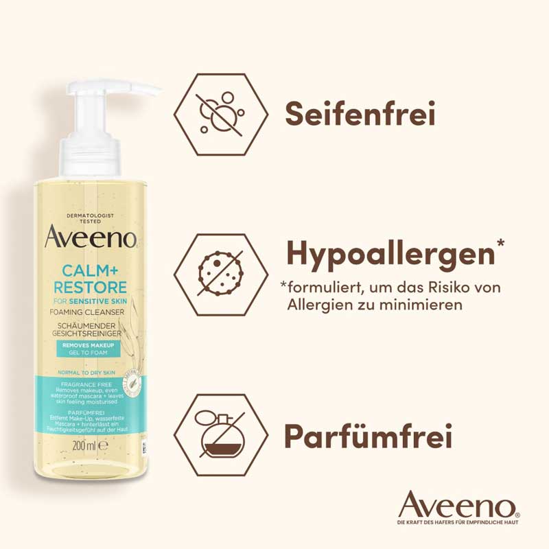 Aveeno CALM +RESTORE SCHÄUMENDER GESICHTSREINIGER 200 ml Flüssigseife